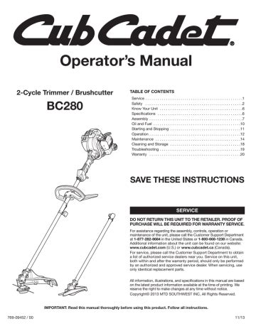 Cub Cadet Mower Manual Book