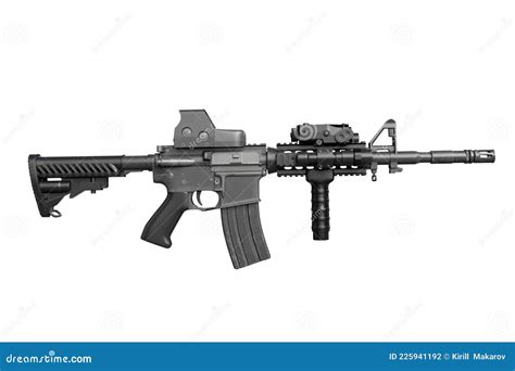 Side View of Automatic Rifle Isolated on White Background. 3D Illustration Stock Illustration ...