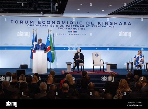 Kinshasa, Democratic Republic of Congo. 4th Mar 2023. French President Emmanuel Macron and ...