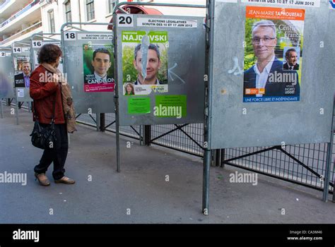 Paris, France, Parliamentary Elections Campaign Posters on wall on Street, different campaign ...