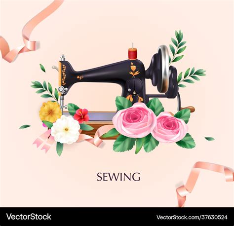 Sewing machine and tailoring background Royalty Free Vector