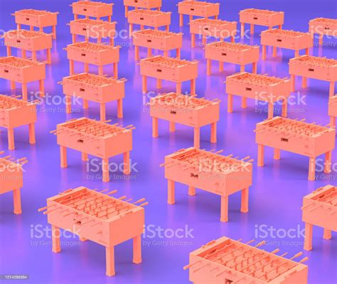 Multiple Arcade Foosball Table Entertainment Center Objects In Purple Flat Room 3d Rendering ...