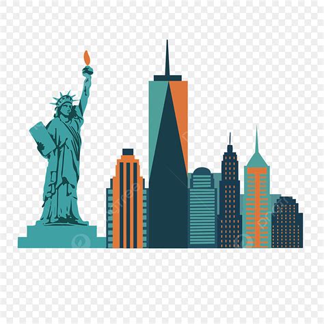 New York City Silhouette PNG Images, Green And Orange Realistic New ...