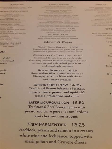 Menu at Côte Barbican, London, 57 Whitecross St