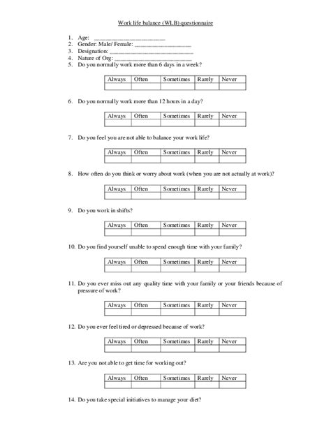 (PDF) Work life balance (WLB) questionnaire