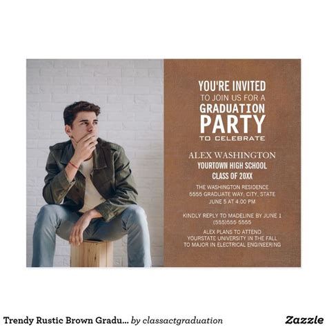 Trendy Rustic Brown Graduation Party Photo Postcard | Zazzle.com | Personalized graduation party ...