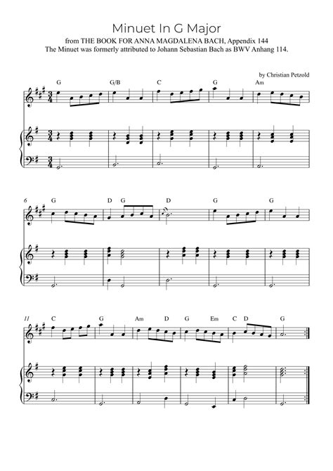 Minuet In G Major Sheet Music | Christian Petzold | Clarinet and Piano