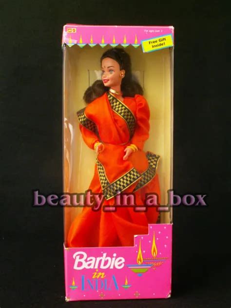 BARBIE IN INDIA Doll Orange Gold Black Border Sari Brunette Leo Vintage ...