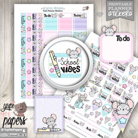 Mouse Stickers School Stickers Printable Planner Stickers - Etsy