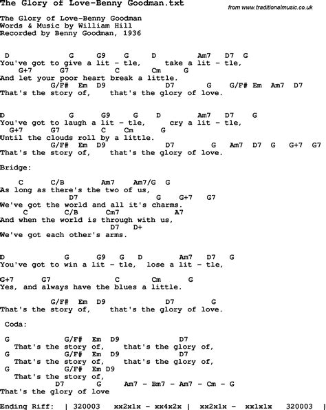 Jazz Song - The Glory of Love-Benny Goodman with Chords, Tabs and Lyrics from top bands and artists