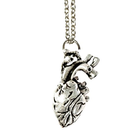 Anatomical Heart Necklace - [Silver][1 1/8'' Tall]