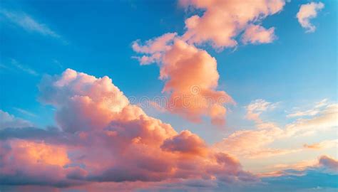 Beautiful Natural Background with Blue Sky and Pink Fluffy Clouds at Sunset Stock Illustration ...