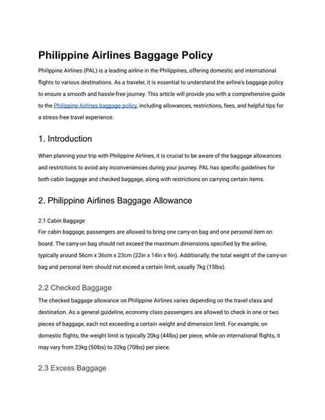 Philippine Airlines Baggage Policy by Nicolus lin - Issuu