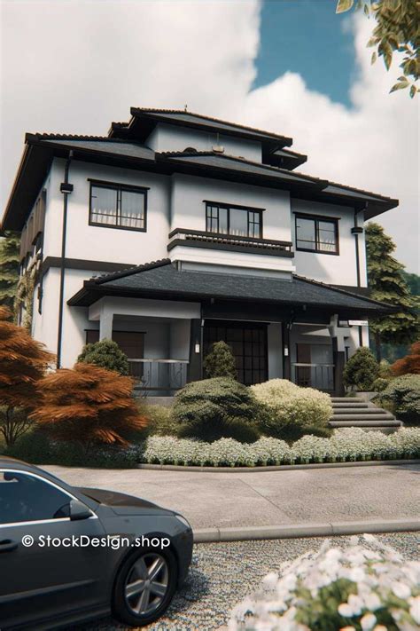 an artist's rendering of a house with trees and bushes in front of it