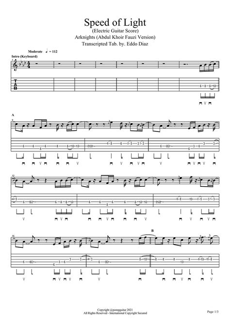 게임 아크나이트 - Speed of Light (Guitar) Sheets by TaeHyun Taylor Lee