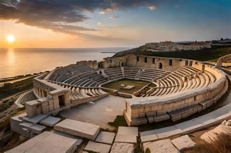 Premium Photo | An ancient greek amphitheater with a view of the sea ...