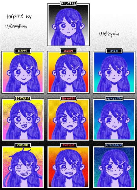 I made myself as a character in Omori, here’s my emotion chart! Template by u/GrimyKimu! :) : OMORI