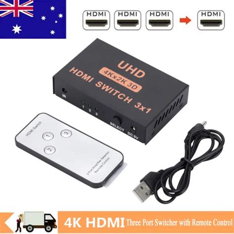 4K ULTRA HD 3 Port HDMI Splitter Switch Hub HDTV Video with Remote ...