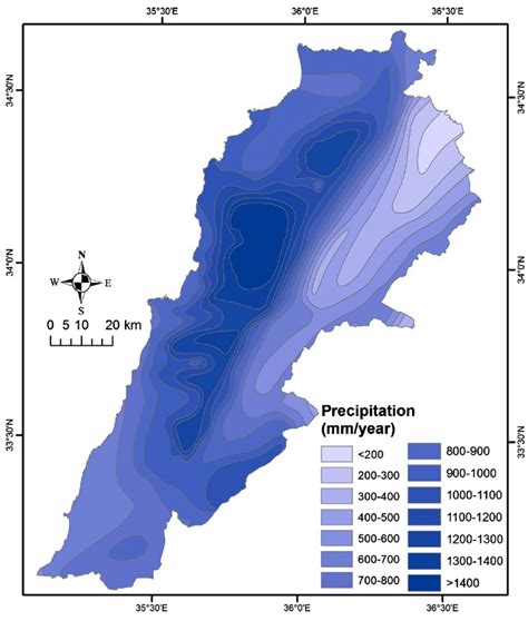 Rainfall map of Lebanon (modified from Plassard, 1971). | Download ...