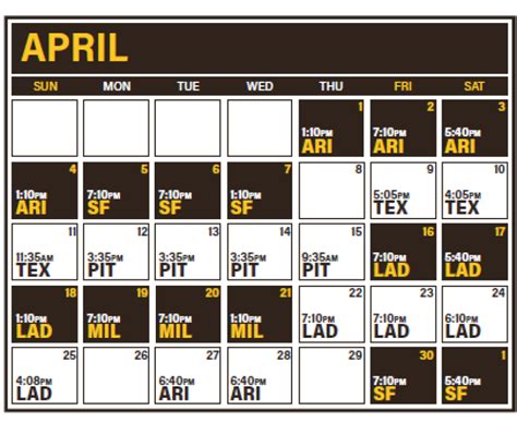 San Diego Padres Printable Schedule