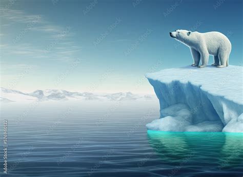 A polar bear sits on an iceberg in arctic waters, where a floating ice ...