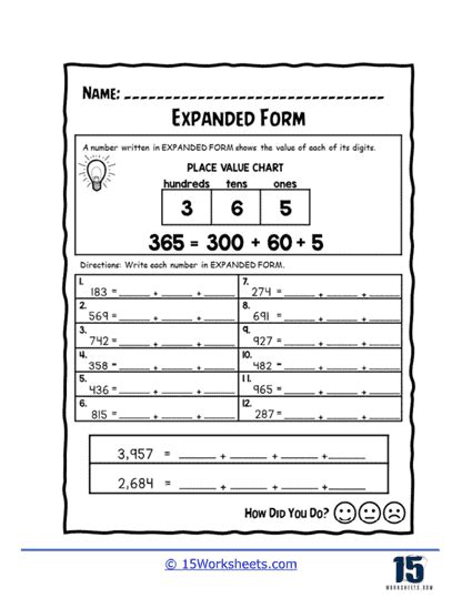 Expanded Form Worksheets - 15 Worksheets.com