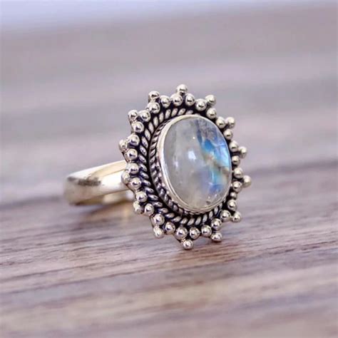 Bohemia Retro Moonstone Ring Antique Silver Rings for Women Wedding ...