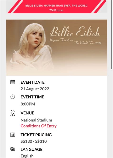 Billie Eilish concert ticket, Tickets & Vouchers, Event Tickets on Carousell