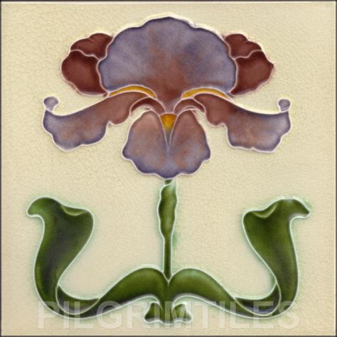 Art Nouveau Stylised Iris Tile ref 30 ~ Pilgrim Tiles