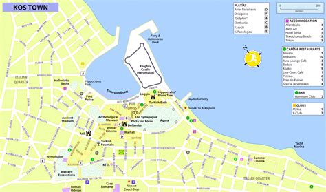 Kos City hotels and sightseeings map