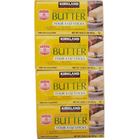 Kirkland Signature Unsalted Butter, 4 x 4 oz (1 lb) from Costco - Instacart