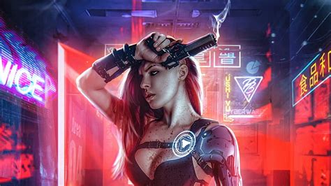 Cyberpunk Girl With Gun, cyberpunk, artist, artwork, digital-art, artstation, HD wallpaper | Peakpx