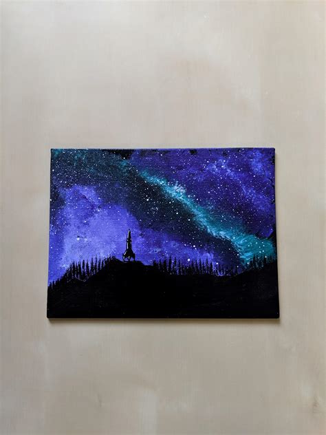 Night sky silhouette #5 - Some fun colors and a space ship too! 6x8 ...