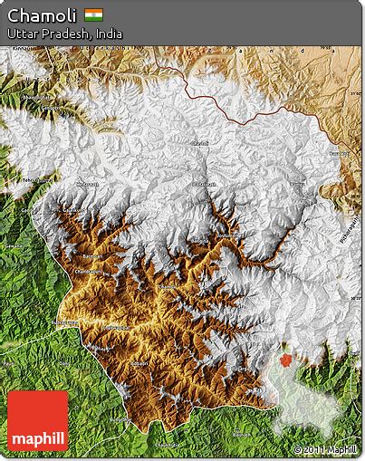 Free Physical Map of Chamoli, satellite outside