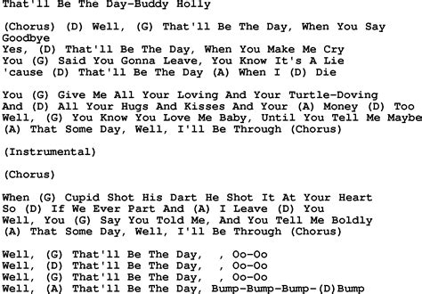 Country Music:That'll Be The Day-Buddy Holly Lyrics and Chords