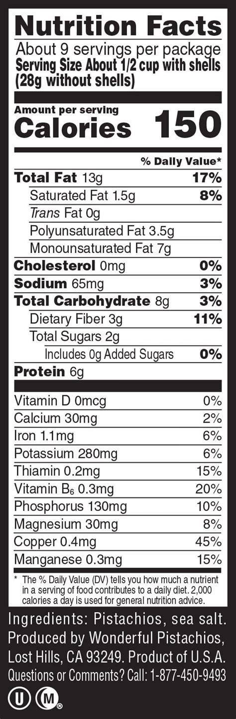 Nutrition Facts Pistachios Salted | Besto Blog