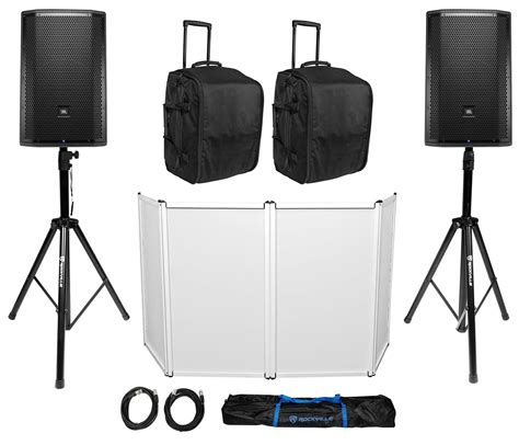 2 JBL PRX812W 12" 1500w Powered PA DJ Speakers+Stands+Rolling Travel ...