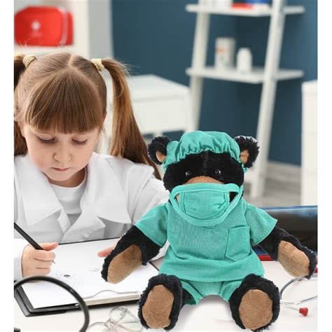 DolliBu Black Bear Doctor Plush Toy with Scrub Uniform and Cap Outfit - 10 inches - Bed Bath ...