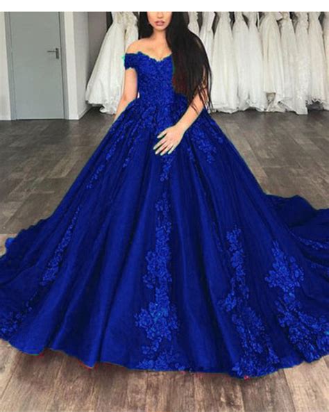 Royal Blue Ball gown Lace Wedding Dresses Prom Reception Party Gown 20 ...