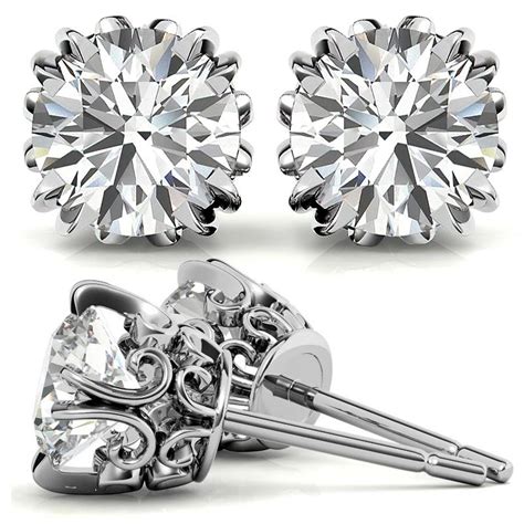 Vintage Antique Double Prong Round Moissanite Stud Earrings - ear183 - MoissaniteCo.com