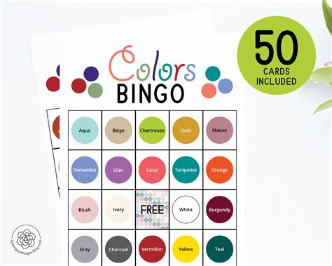 Colors Bingo Cards: Printable bingo 50 cards senior citizen | Etsy