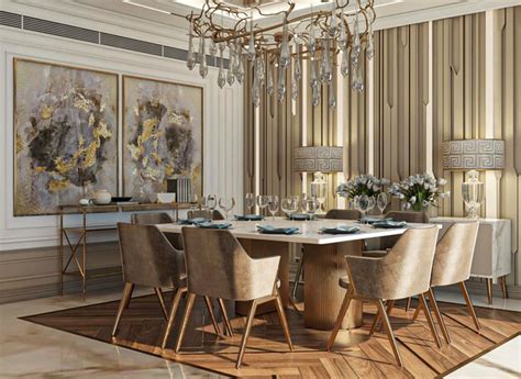 Premium AI Image | A dining room with a chandelier and a chandelier with gold accents.