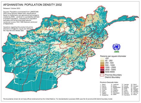 Afghanistan: Population Density 2002 | Afghanistan provinces, Map, Afghanistan