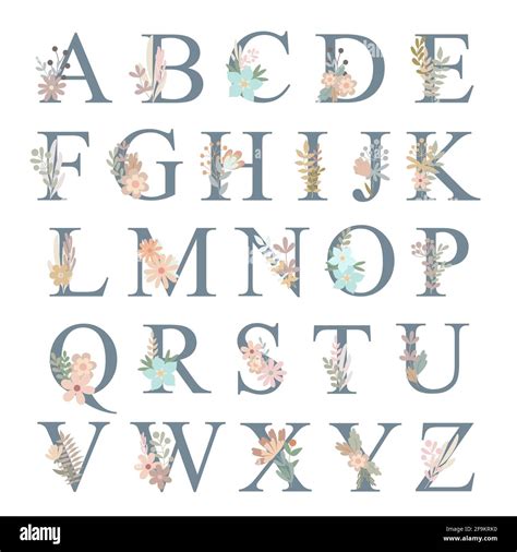 Letters of alphabet decorated with flowers, floral monogram vector ...