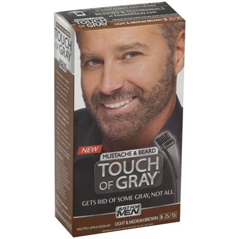 JUST FOR MEN Touch of Gray Hair Color, Mustache & Beard Kit, Light & Medium Brown B-25/35, 1 ea ...