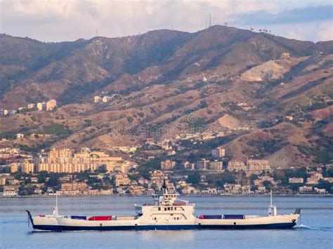 Ferry-boat Carrying Trucks Across the Strait of Messina Stock Image - Image of trucks, hills ...