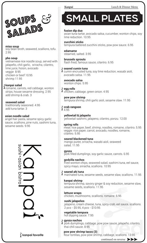 Menu - Evansville IN's Kanpai | Sirved