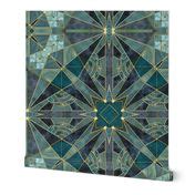 Elegant Teal Green Art Deco Stained Wallpaper | Spoonflower