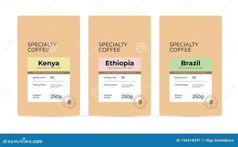 Specialty Coffee Packaging. Set Of Labels For Coffee Cartoon Vector ...