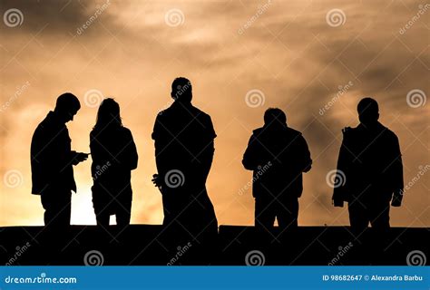 Black Silhouette Talking Sunset Sky Background Stock Image - Image of ...